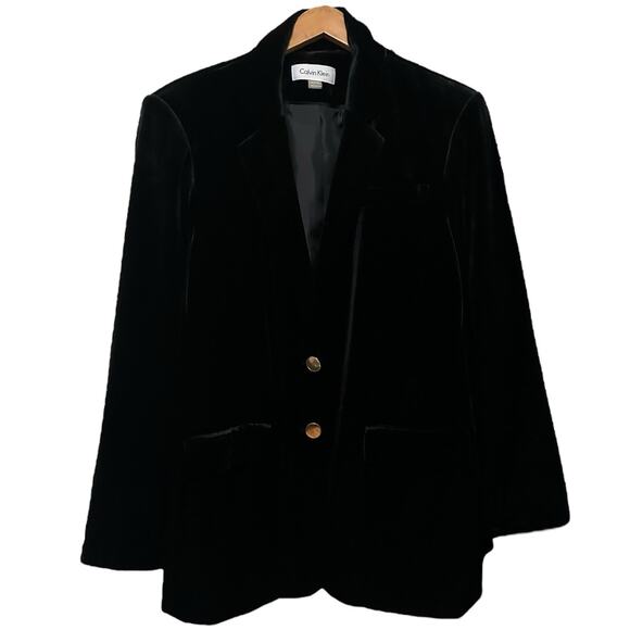 Calvin Klein Women’s Black Velvet Gold Buttons Jacket Blazer Plus Size 16W - Picture 1 of 13